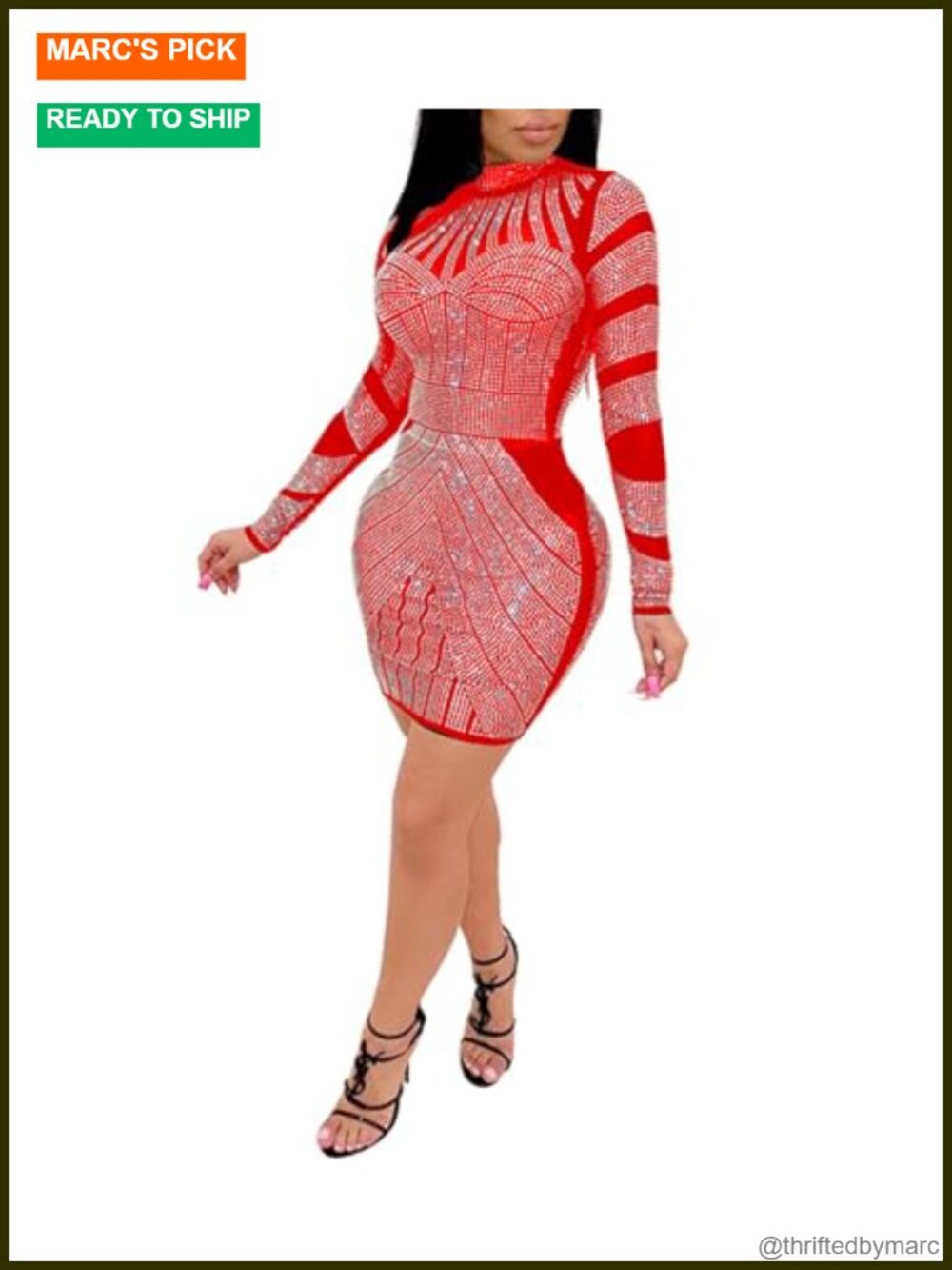 Sexy Rhinestone Bodycon Dress Stretchy Knit Club Party Evening Gown